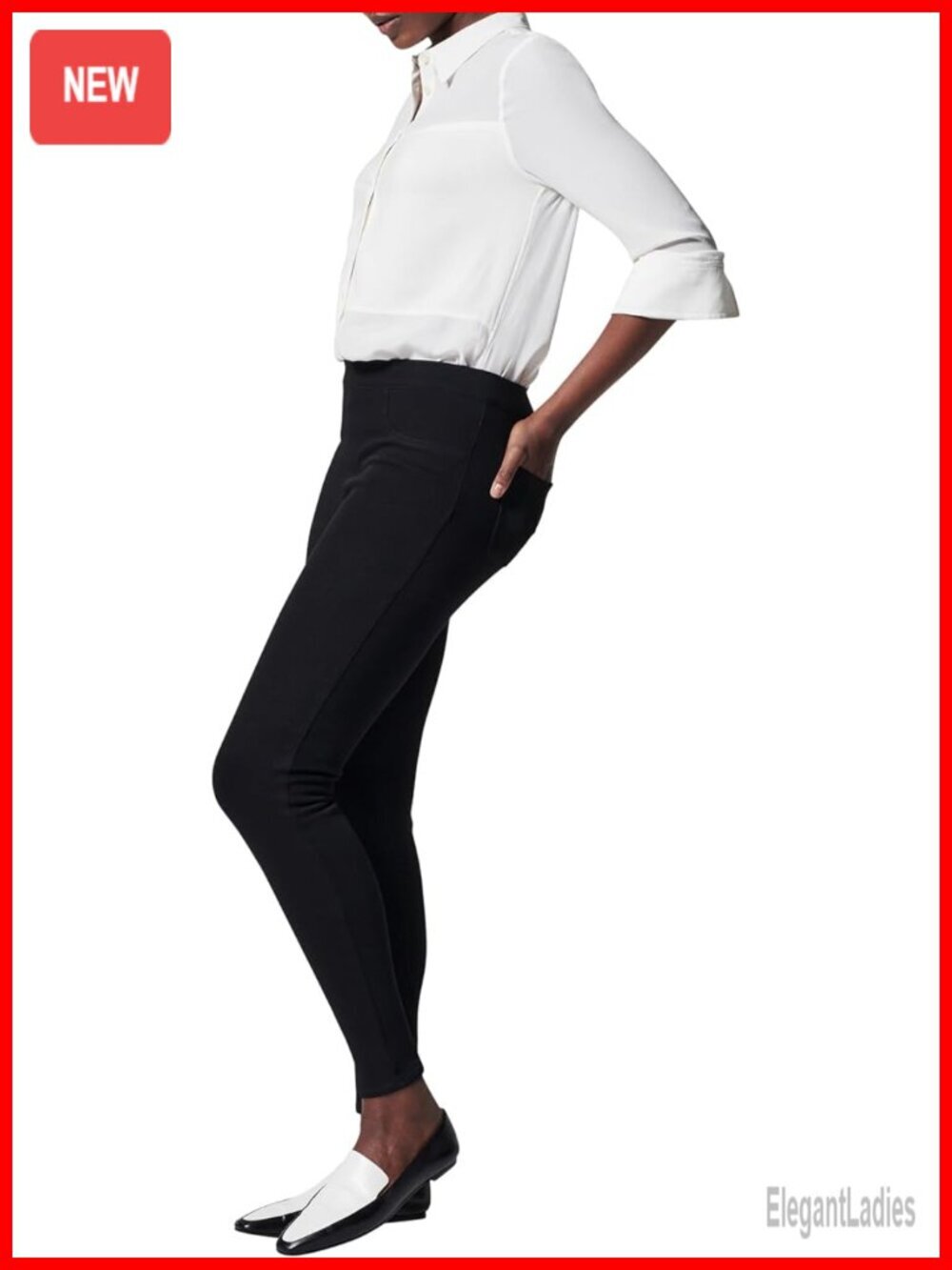 Ankle Leggings with Shaping Panel, Faux Pockets, Mid Rise